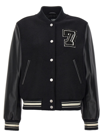 Karl Lagerfeld Logo Bomber Jacket In Negro