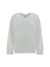 Brunello Cucinelli Sequin Embellished Knit Jumper In Bianco