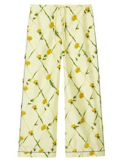 Burberry Dandelion-print Silk-satin Trousers In Sherbet