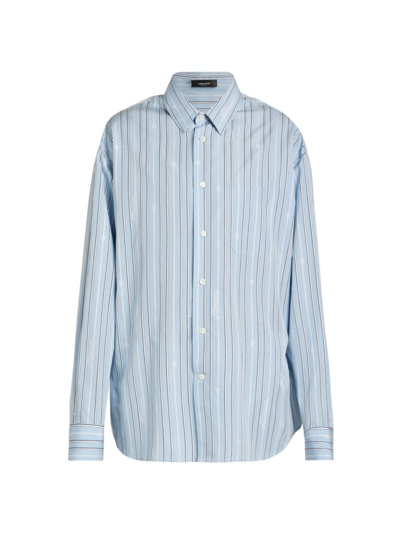 Versace Men's Nautical Striped Button-front Shirt In Pale Blue