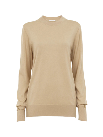 Chloé Pull Ajusté Col Rond Femme Beige Taille Xs 100% Laine In Nude & Neutrals