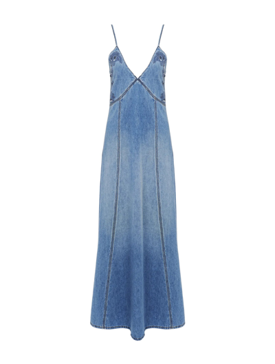 Chloé Recycled Cotton-linen Denim Maxi Dress In Blue