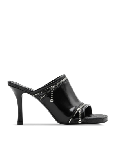 Burberry Peep 85mm Leather Mules In Black