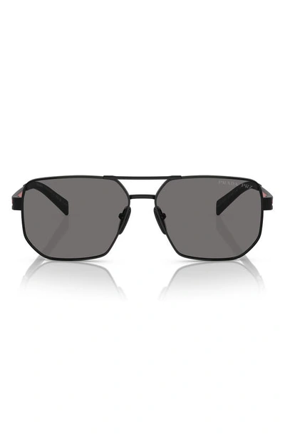 Prada 59mm Polarized Pilot Sunglasses In Matte Black