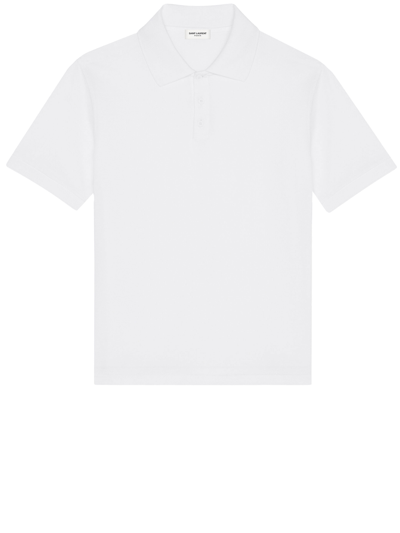 Saint Laurent Slim-fit Logo-embroidered Cotton-piqué Polo Shirt In White