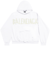 Balenciaga Oversized Distressed Logo-print Cotton-jersey Hoodie In White
