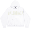 Balenciaga Men's Tape Type Cotton Hoodie In White