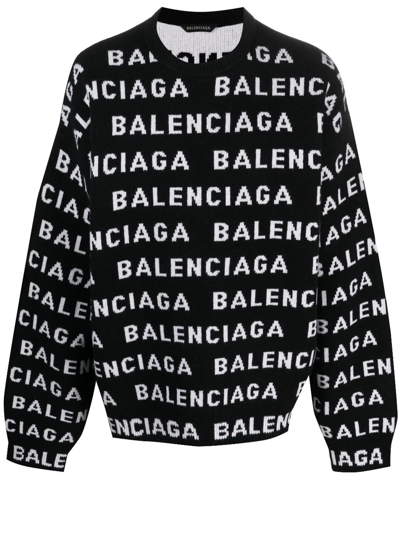 Balenciaga Men's Bal Horizontal Allover Sweater In Black/white