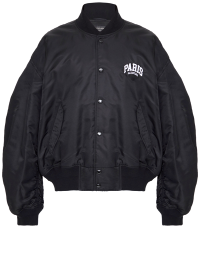 Balenciaga Paris  Varsity Jacket In Black