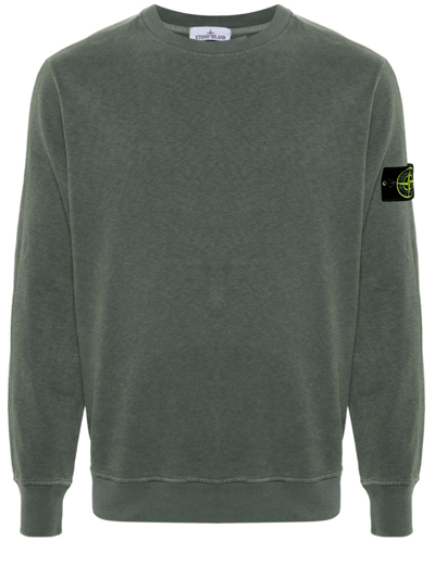 Stone Island Logo Cotton Sweatshirt In Green