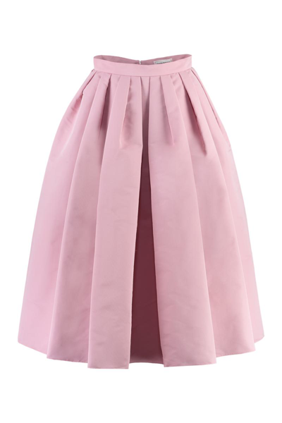 Alexander Mcqueen Pleated Midi Skirt In Pale Pink