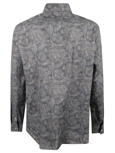 Brunello Cucinelli Linen Shirt With Paisley Print In Gray