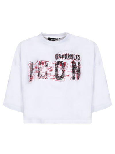 Dsquared2 Icon Printed Cropped Top In White