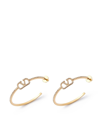 Valentino Garavani Vlogo Signature Crystal Hoop Earrings In Gold