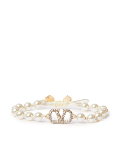 Valentino Garavani Vlogo Signature Faux-pearl Bracelet In Neutrals