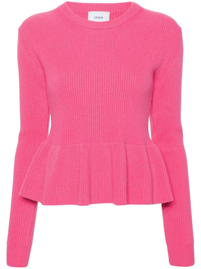 Erdem Peplum Ribbed-knit Jumper In Pink