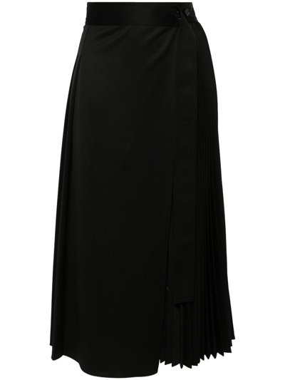 LVIR BLACK PLEATED WRAP MIDI SKIRT