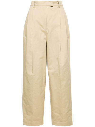Lvir Pleated Cotton Trousers In Neutrals