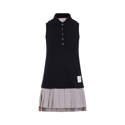 Thom Browne Mini Pleated Bottom Polo Dress In Blue