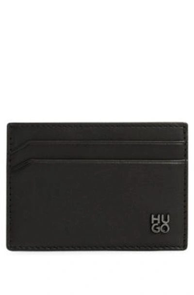 Hugo Leather Card Holder With Stacked Logo In Black