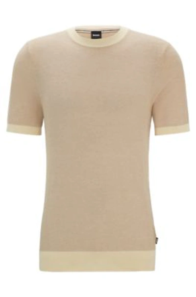 Hugo Boss Short-sleeved Sweater With Micro Structure In White