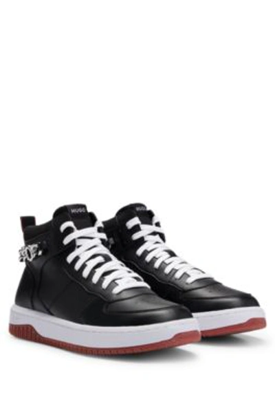 Hugo High-top Trainers With Logo-chain Trim In Black