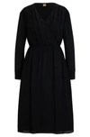 Hugo Boss Regular-fit Dress With Wrap Front And Button Cuffs In Black