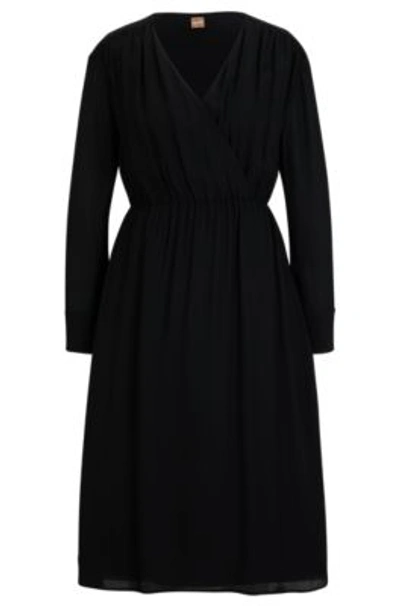 Hugo Boss Regular-fit Dress With Wrap Front And Button Cuffs In Black
