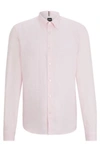 Hugo Boss Regular-fit Linen Shirt With Button-down Collar In Light Pink