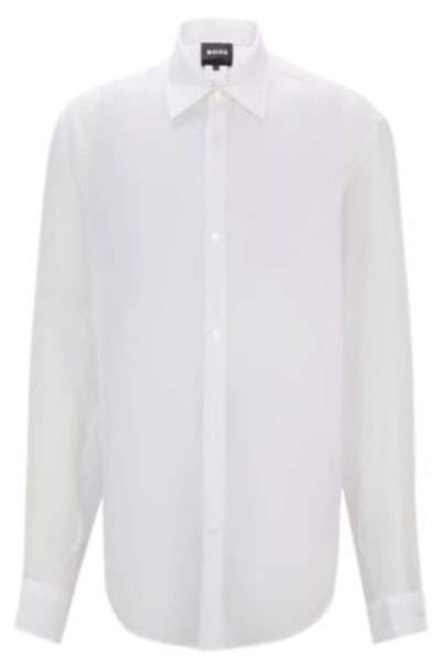 Hugo Boss Regular-fit Shirt In Soft Organza With Kent Collar In White