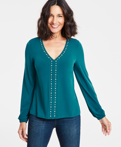 Inc International Concepts Women's Studded Top, Created For Macy's In Sapphire Crush