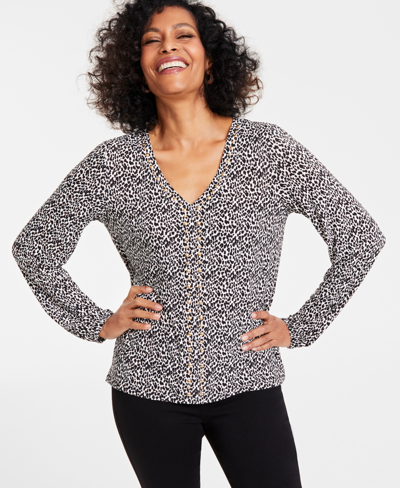 Inc International Concepts Inc Women's Printed Studded Top, Created For Macy's In Heather Zebra