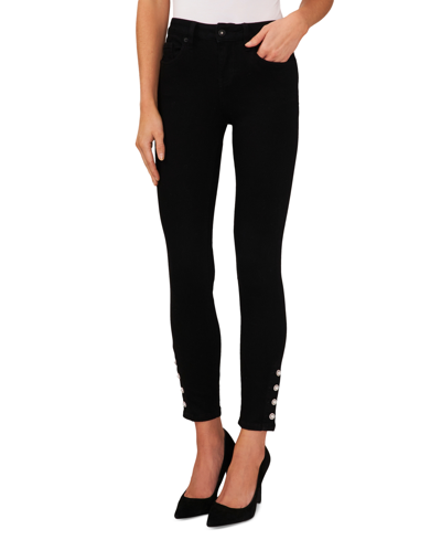 Cece Women's Imitation-pearl-trim High-rise Skinny Jeans In Mod Black
