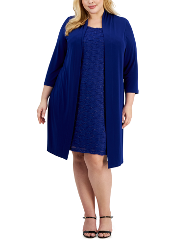 Connected Plus Size 2-pc. Jacquard Jacket Dress In Deep Royal
