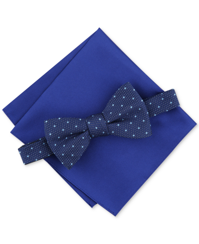 Alfani Men's Marshall Dot Bow Tie & Pocket Square Set, Created For Macy's In Navy