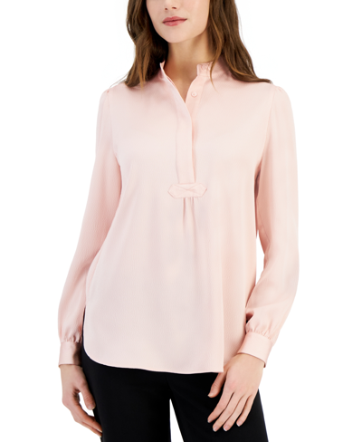 Anne Klein Textured Charmeuse Popover Blouse In Pink