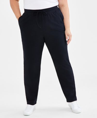 Style & Co Plus Size Knit Pull-on Pants, Created For Macy's In Deep Black