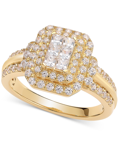 Macy's Diamond Emerald Shaped Halo Cluster Engagement Ring (1 Ct. T.w.) In 14k Gold In Yellow Gold