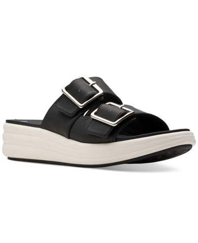 Clarks Women's Drift Buckle Slip-on Slide Wedge Sandals In Black