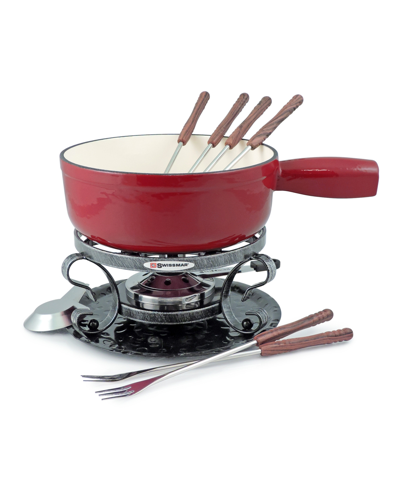 Swissmar Lugano 9 Piece Cast Iron Fondue Set In Cherry Red