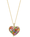 EFFY COLLECTION EFFY MULTI-GEMSTONE (3-3/4 CT. T.W.) & DIAMOND (1/3 CT. T.W.) HEART CLUSTER 18" PENDANT NECKLACE IN 