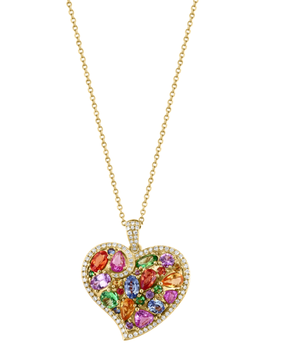 Effy Collection Effy Multi-gemstone (3-3/4 Ct. T.w.) & Diamond (1/3 Ct. T.w.) Heart Cluster 18" Pendant Necklace In In K Gold