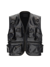 Prada Leather Cargo Gilet In Nero