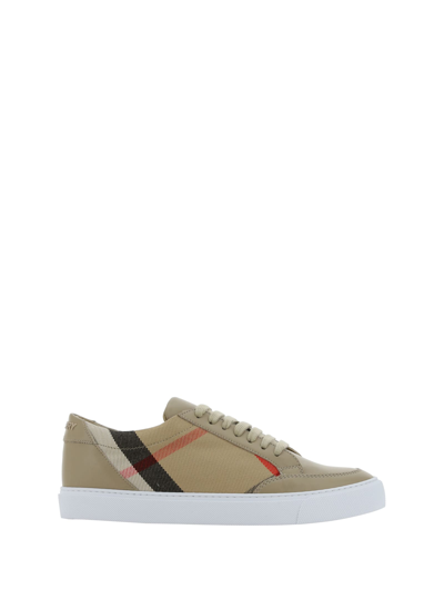 Burberry Salmond Leather And Cotton Sneakers In Beige