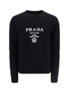 Prada Intarsia-knit Logo Sweatshirt In Nero