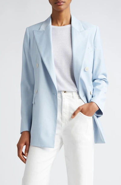 Eleventy Double Breasted Virgin Wool Blend Blazer In Baby Blue