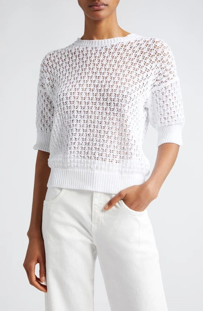 Eleventy Open Stitch Cotton Sweater In White