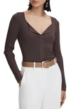 Reiss Burgundy Ribbed Open Collar Top In Burgundy