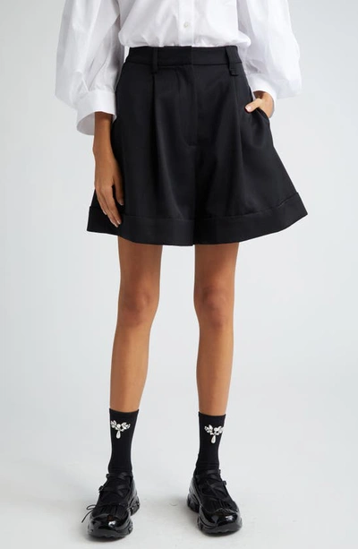 Simone Rocha Newsboy Pleated Twill Shorts In Black