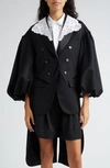 SIMONE ROCHA DOUBLE BREASTED TAILCOAT WITH EYELET COLLAR OVERLAY
